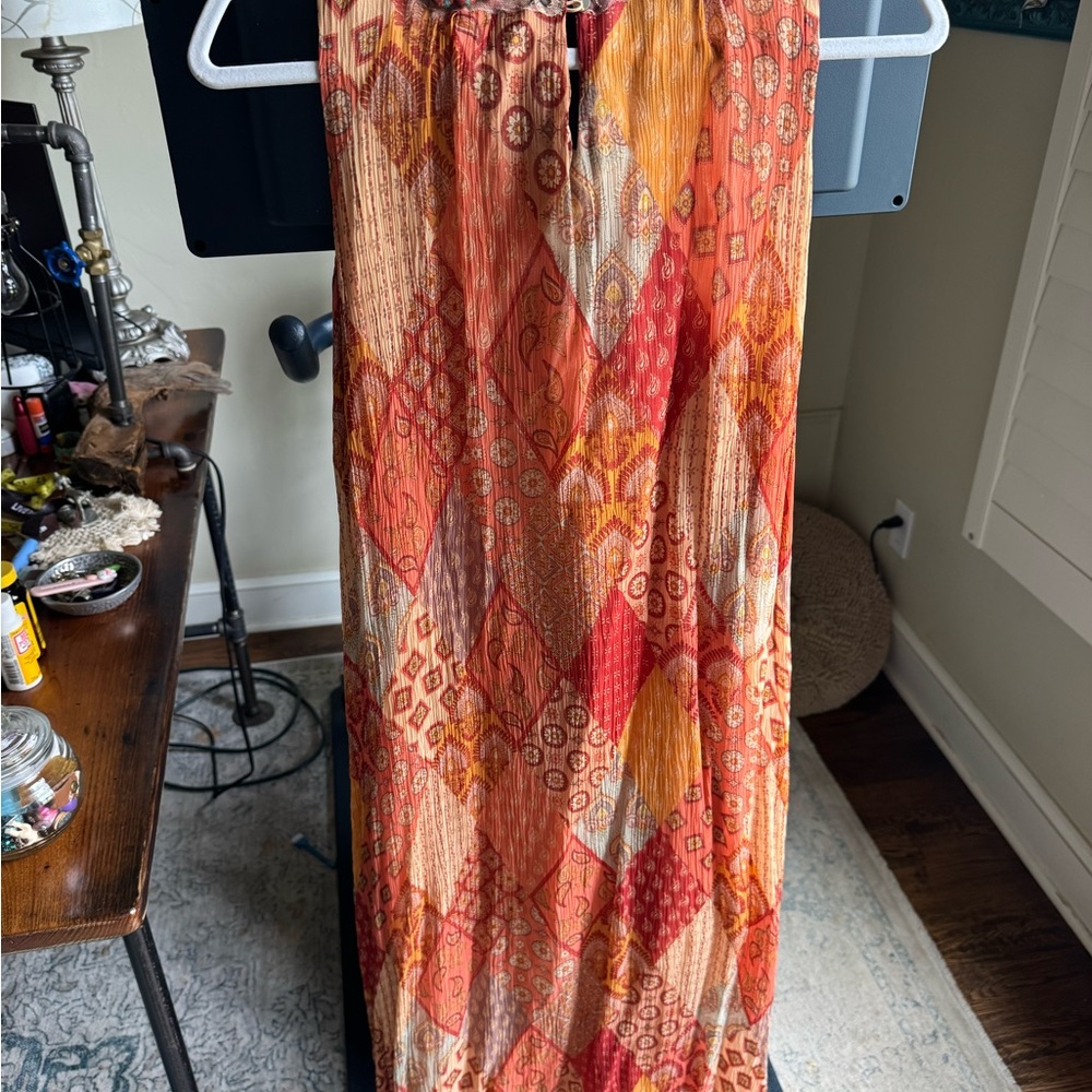 Soft Surroundings Peach and Coral Embellished Maxi Dress